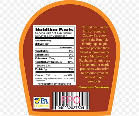 Nutrition Facts Label Maple Syrup Food, PNG, 600x685px, Label, Brand, Disease, Farm, Food ...