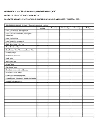 FREE 10+ Restaurant Cleaning Schedule Samples in MS Word | MS Excel | Pages | Numbers | Google ...