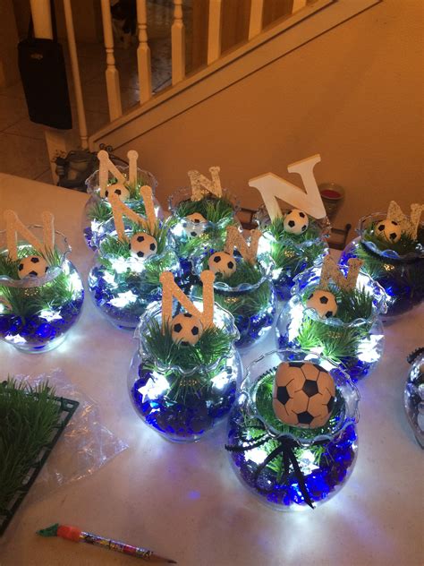 Soccer banquet centerpieces with battery lights. | Soccer party ...