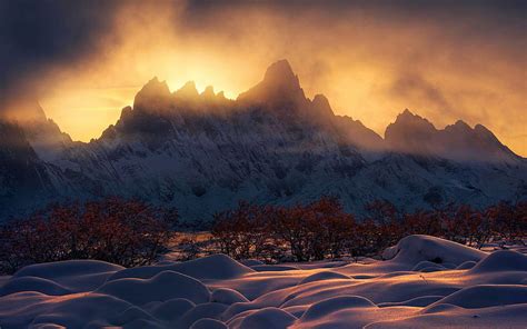 Sunset in Yukon Territory, snow, winter, landscape, colors, sky, canada ...