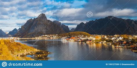 Panorama of the Fishing Village of Reine in the Lofoten Islands of Norway Stock Image - Image of ...