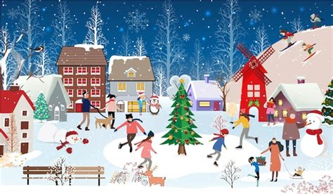 Christmas Village Houses Clipart Winter Scene Clip Art - Etsy