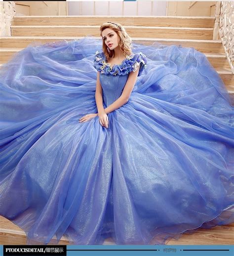 2017 Movie Cinderella Cinderella dress wedding dress new blue and white dress Cinderella costume ...