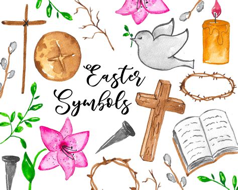 Easter Symbols Watercolor Digital Christ Clipart Hollyday - Etsy