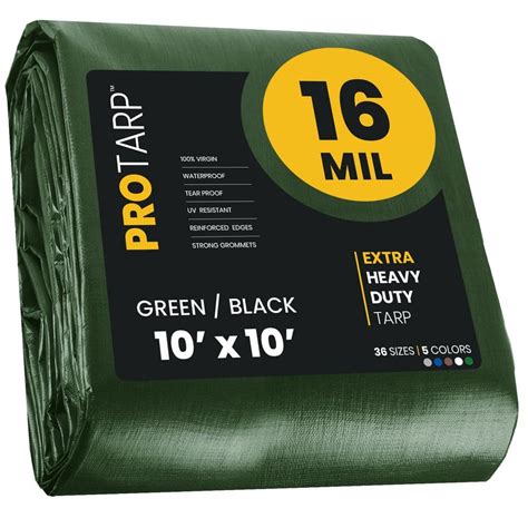 PROTARP 10 ft. x 10 ft. Green and Black Polyethylene Heavy Duty 16 Mil ...