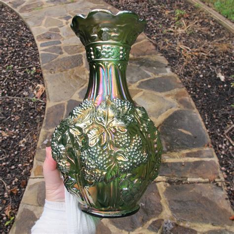 Antique Imperial Helios Green Loganberry Carnival Glass Vase – Carnival Glass