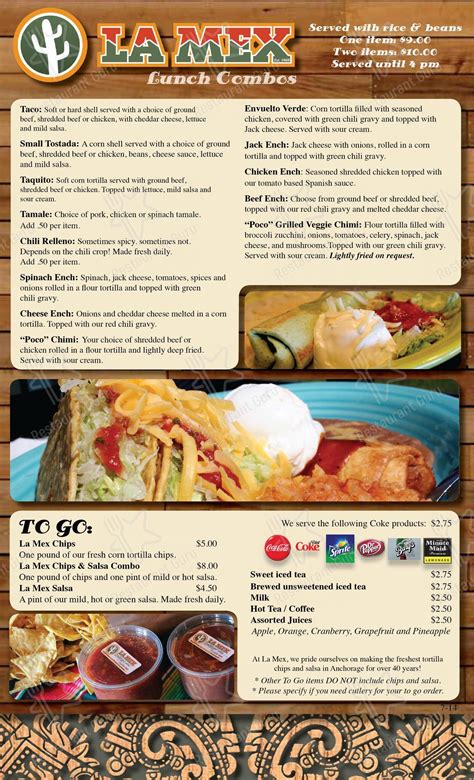 Menu at La Mex restaurant, Anchorage