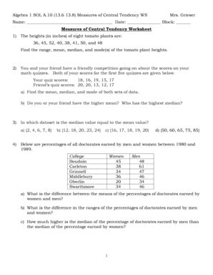 Measures Of Central Tendency Worksheet - Fill and Sign Printable Template Online