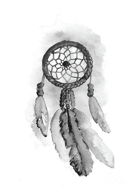 Dreamcatcher Watercolor Painting, Black White Dream Catcher Illustration Painting by Joanna ...