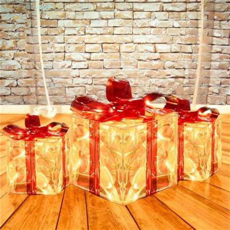 Holiday | Set Of 3 Christmas Lighted Gift Boxes Prelit 6 Led Light Up ...