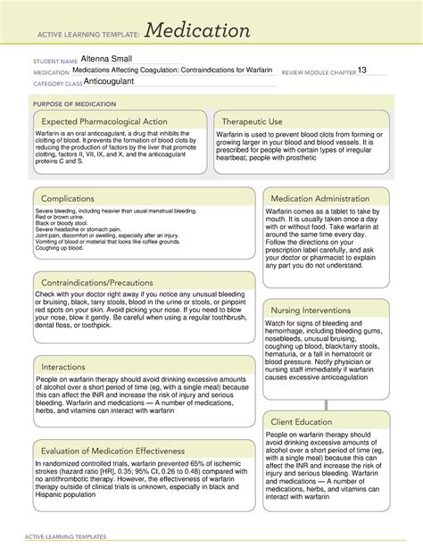 Medications Affecting Coagulation Contraindications for Warfarin - Medication Template - ACTIVE ...