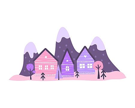 Group Of Doodle Housesmountains And Trees Art White Landscape Vector, Art, White, Landscape PNG ...