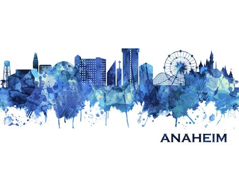 Anaheim California Skyline Blue Mixed Media by NextWay Art - Fine Art ...