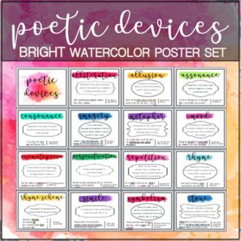 Poetic Devices Poster Set - BRIGHT Watercolor in 2024 | Poetic devices ...