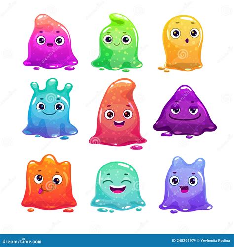 Little Cute Cartoon Slimes, Vector Slime Monsters Stock Vector - Illustration of cartoon ...