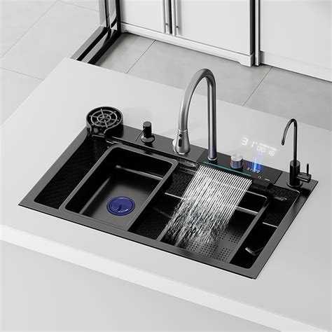 Stainless Steel Kitchen Sink – Sink with LED Display, Waterfall Sink Smart Sink Easy ...