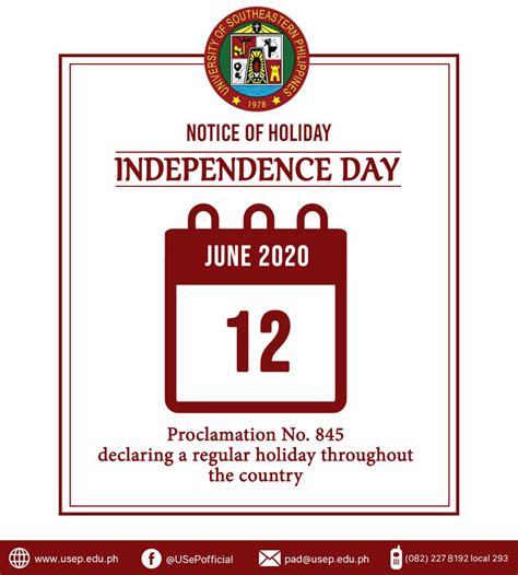 Proclamation No. 845: Declaring June 12, 2020, a Regular Holiday - University of Southeastern ...