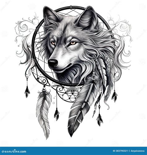 A Drawing of a Wolf with a Dream Catcher. Generative AI Image. Stock Illustration - Illustration ...