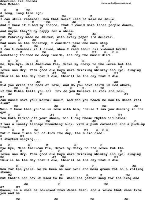 Song lyrics with guitar chords for American Pie | Guitar chords, Ukulele music, Guitar chords ...