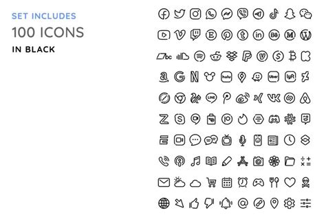 100 Minimalist App Icons / Black