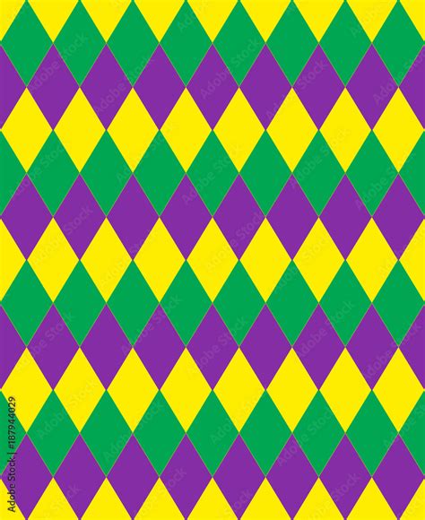 Mardi Gras abstract geometric pattern. Purple, yellow, green rhombus ...