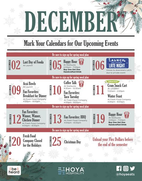 December Events Calendar - Hoya Hospitality