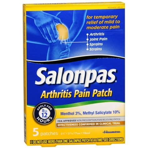 Salonpas Arthritis Pain Patches Ultra Thin Comfort Stretch 5 Each (Pack ...