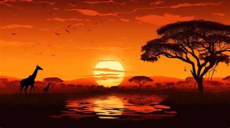 Premium AI Image | Design element of African safari nature at sunset