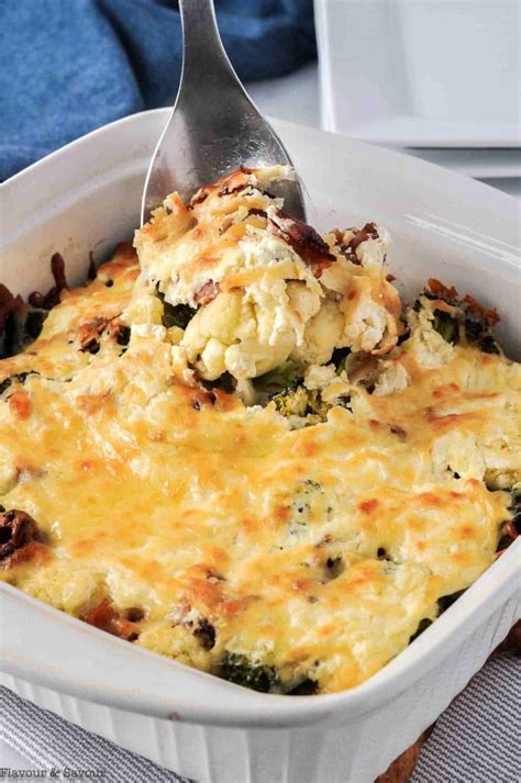 Cheesy Broccoli Cauliflower Casserole with Bacon - Flavour and Savour