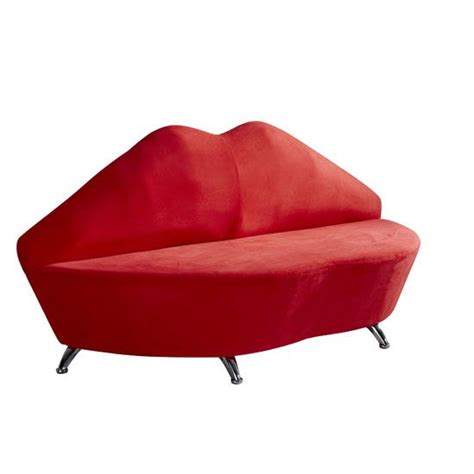 A 3 Seater funky lip shaped sofa, in deep red fabric with high polished ...