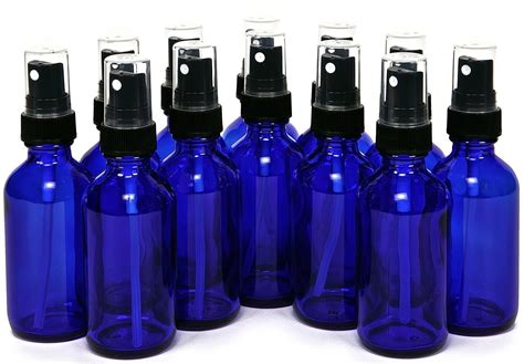 12 - 2oz Cobalt Blue Boston Round Glass Spray Bottle Black Fine Mist ...