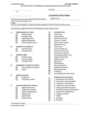 Classification Form - Seneca County Common Pleas Court - Senecacocourts - Fill and Sign ...