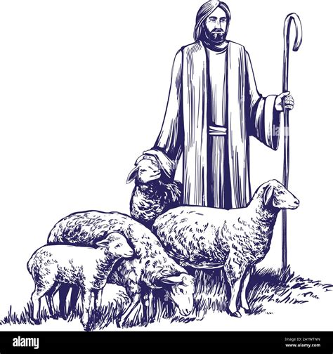 Son of God, the Lord is my shepherd, Jesus Christ with a flock of sheep, symbol of Christianity ...