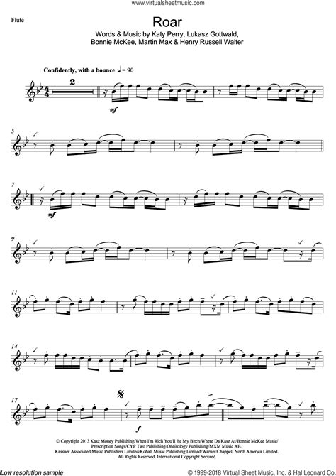 Roar sheet music for flute solo (PDF-interactive)