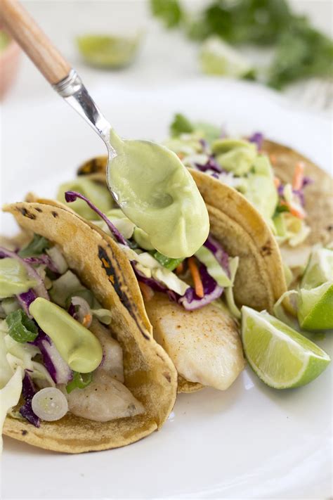 Fish Tacos with Coconut Avocado Crema - Freutcake