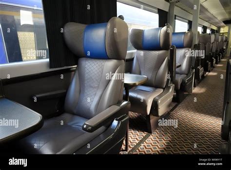 Scotrail train first class carraige interior Stock Photo - Alamy