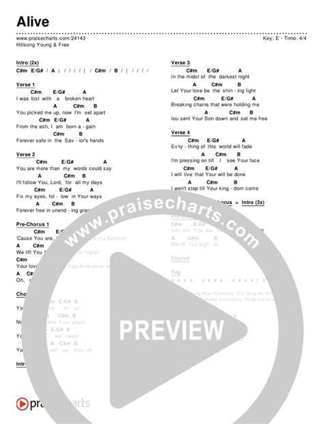 Alive Chords PDF (Hillsong Young & Free) - PraiseCharts