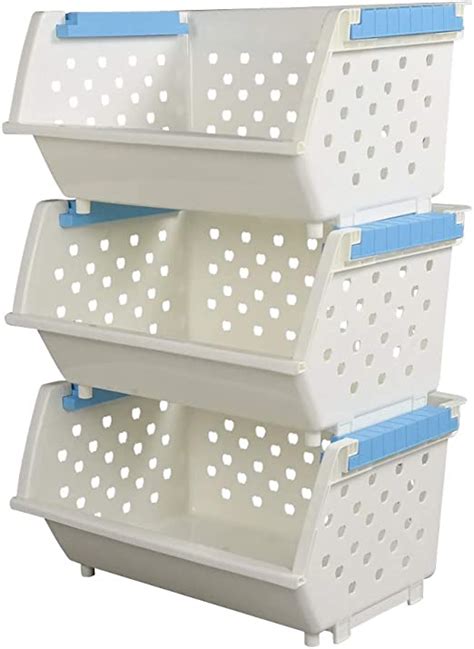 Fosly 3 Tier Large Plastic Stacking Storage Basket Bin, White : Amazon ...