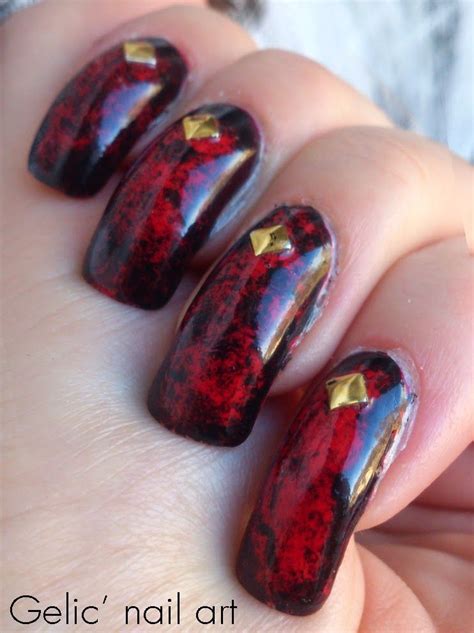 Gelic nail art: Black red saran wrap nail art | Check out http://www.nailsinspiration.com for ...