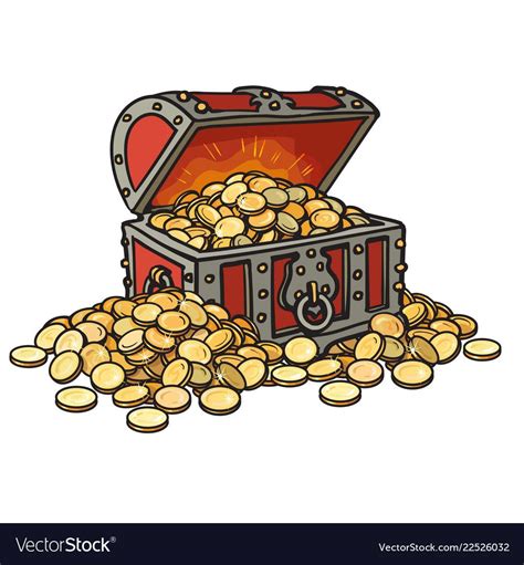 Old chest with gold coins piles of coins around vector image on VectorStock | Gold drawing, Gold ...