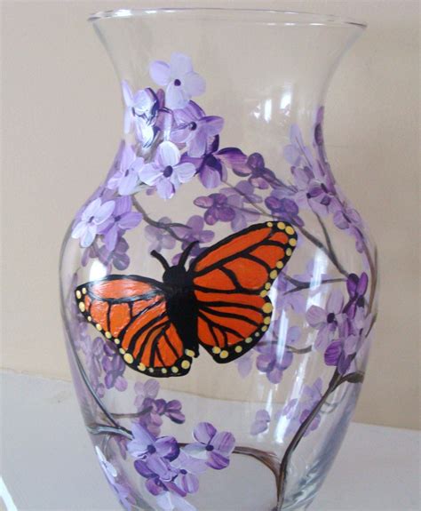 Monarch Butterfly Vase lilacs home decor floral | Etsy | Painted glass vases, Painting glassware ...