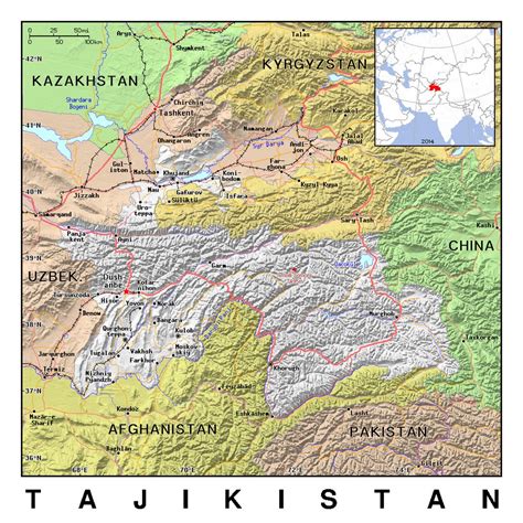 Detailed political map of Tajikistan with relief | Tajikistan | Asia ...