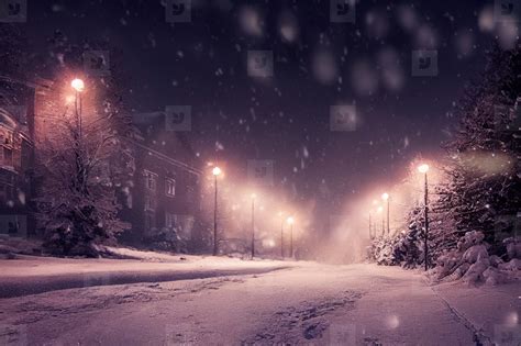 Landscape of snow storm winter background at night, digital art design ...