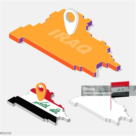 Bendera Irak Pada Elemen Peta Dengan Bentuk Isometrik 3d Terisolasi Di Latar Belakang Ilustrasi ...