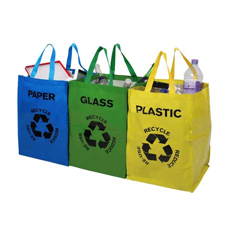 Set Of 3 Colour Coded Recycle Logo Bags