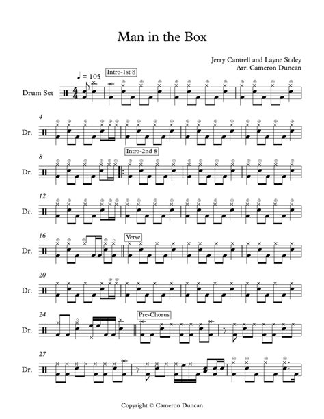 Man In The Box (arr. Cameron Duncan) by Alice In Chains Sheet Music for Drums at Sheet Music Direct