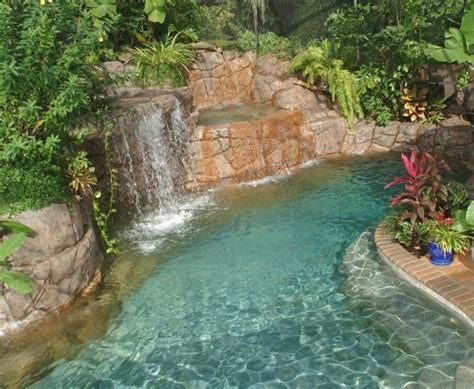 Landscape: Artificial Rocks around swimming pool | Indoor outdoor pool ...