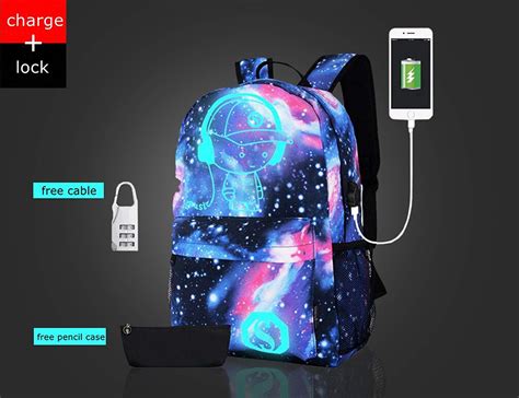 Auchen - School Canvas Glow Backpack with USB Charging Port - Fashon ...