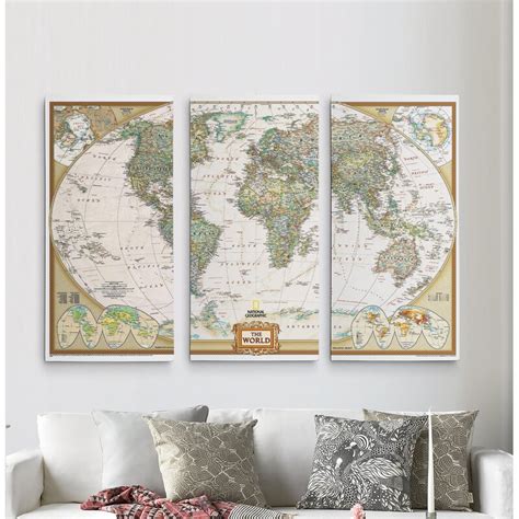 Three Posts™ National Geographic World Map - 3 Piece Graphic Art on Canvas & Reviews | Wayfair