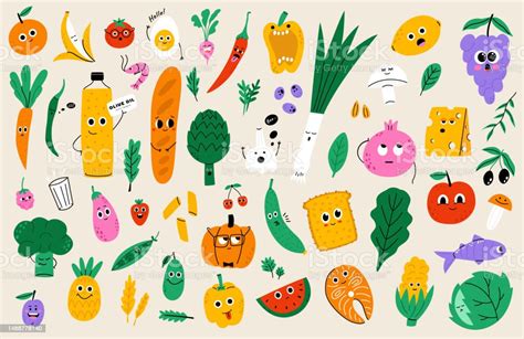 Cartoon Food Characters Collection Stock Illustration - Download Image ...